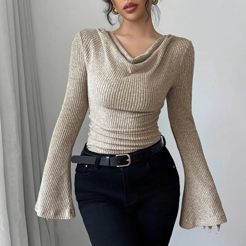 Y2K Long Sleeve Crop Top | Women's Off-Shoulder Autumn Winter Cropped Sweatshirt