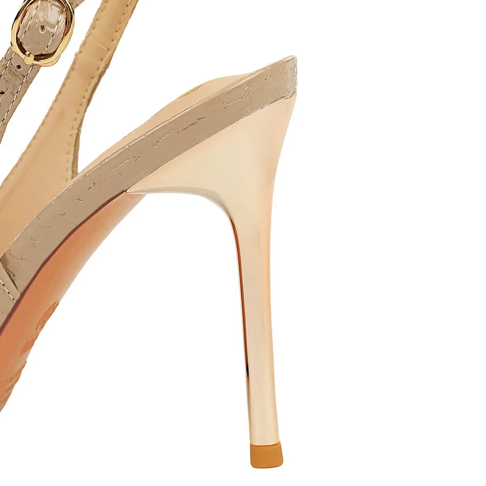 Women's Metal Chain Stiletto Pumps – 9.5cm Patchwork Elegant High Heels