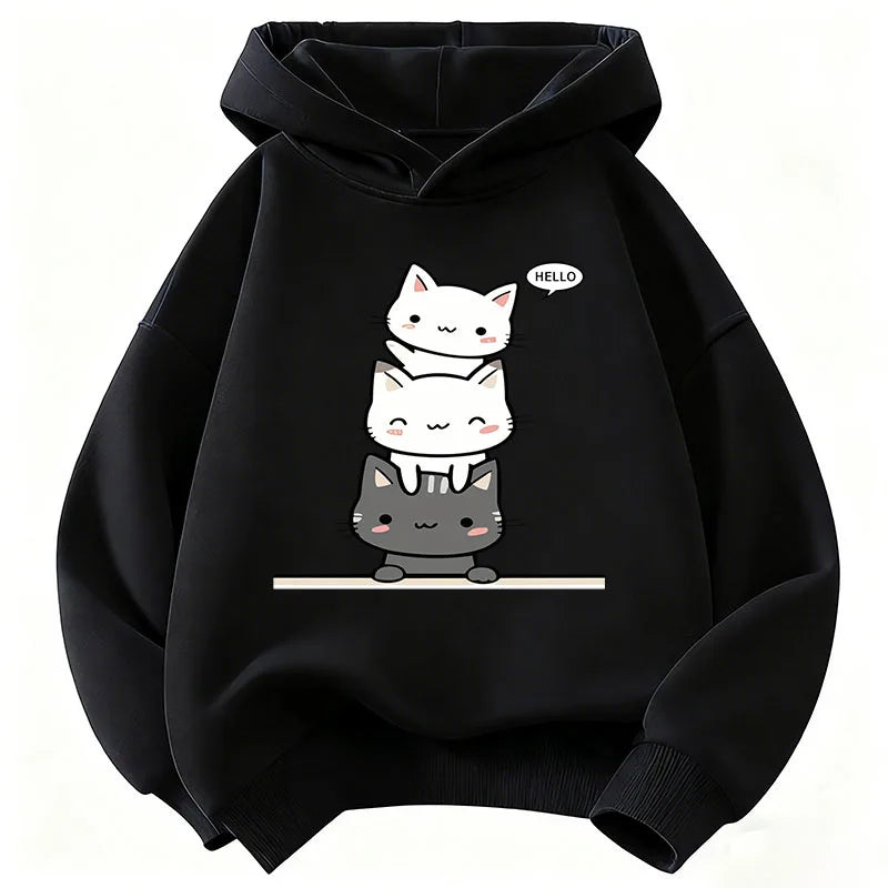 Kids Hello Kawaii Cat & Flower Hoodie – Cute Graphic Sweatshirt for Boys & Girls | Sizes 110–160