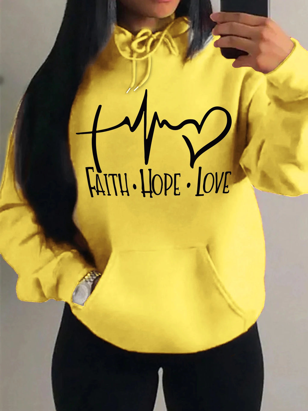 Faith Hope Love Women's Hoodie – Casual Loose Crewneck Sweatshirt | Street Style
