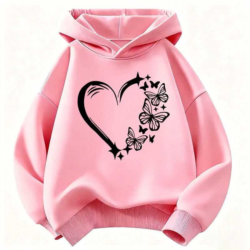 Kids Love Heart & Butterfly Hoodie – Cute Graphic Sweatshirt for Boys & Girls | Sizes 110–160