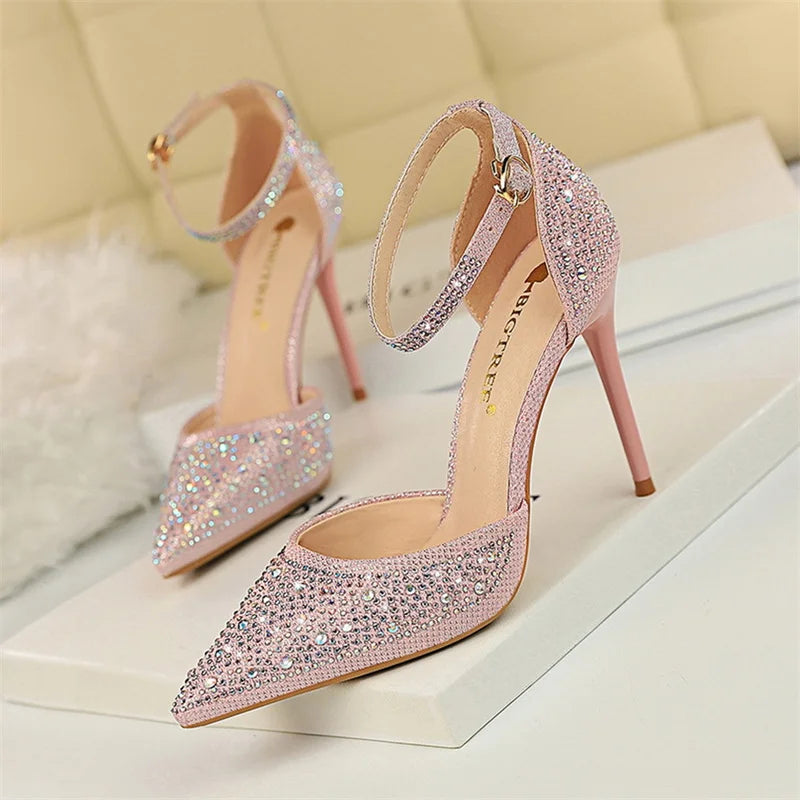 Women's Crystal Rhinestone Stiletto Sandals – Champagne Gold Wedding Heels