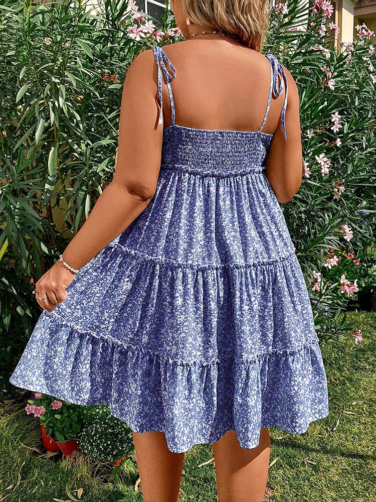 Plus Size Floral Mini Dress – Casual Short Sleeve Summer Sling Comfortable Dress