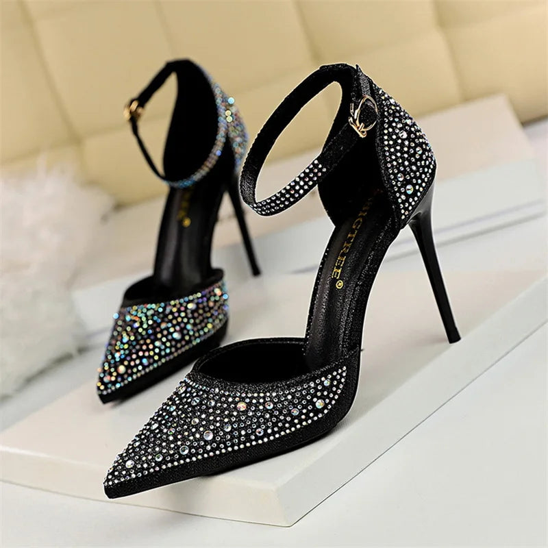 Women's Crystal Rhinestone Stiletto Sandals – Champagne Gold Wedding Heels