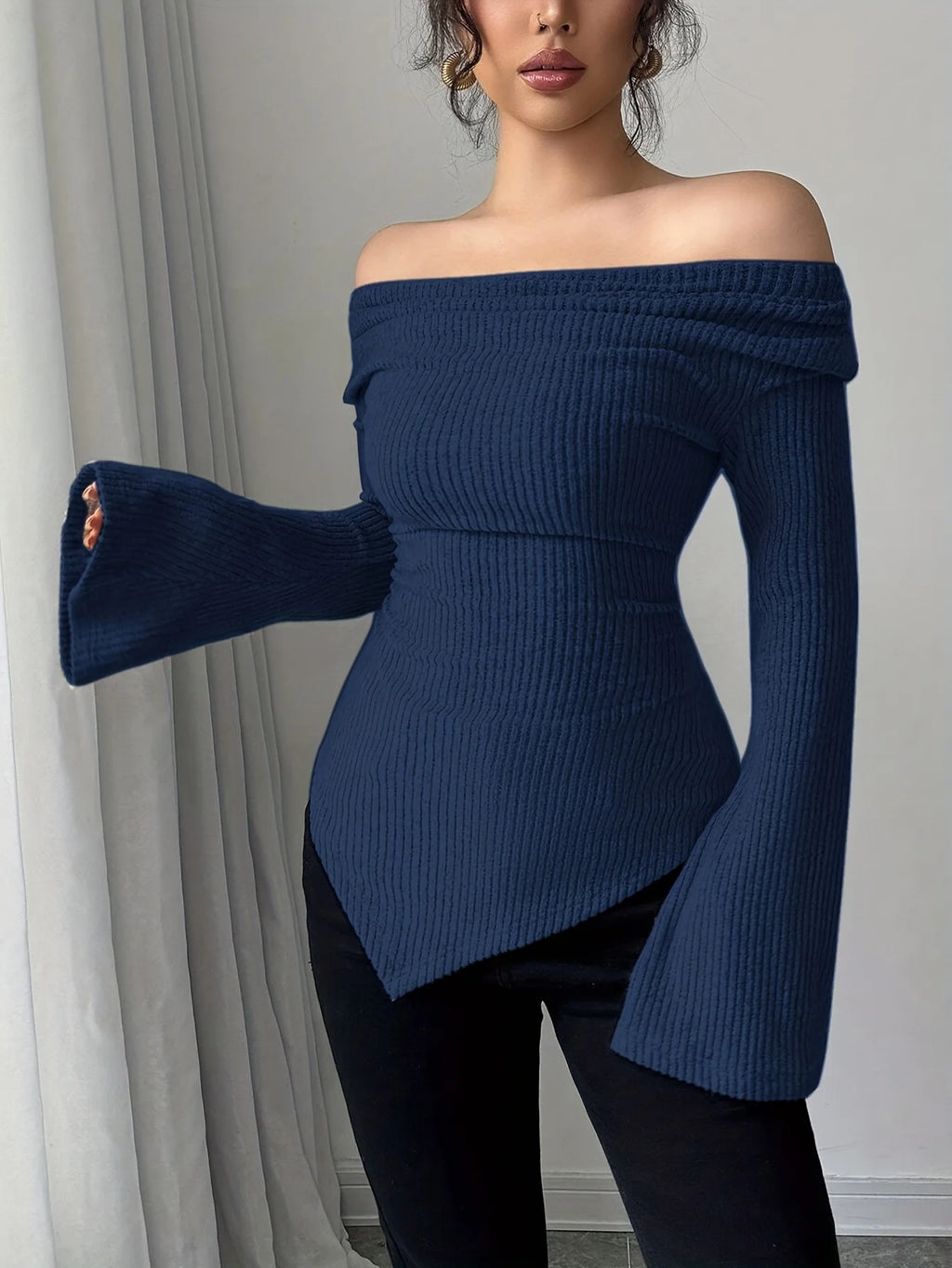 Y2K Long Sleeve Crop Top | Women's Off-Shoulder Autumn Winter Cropped Sweatshirt