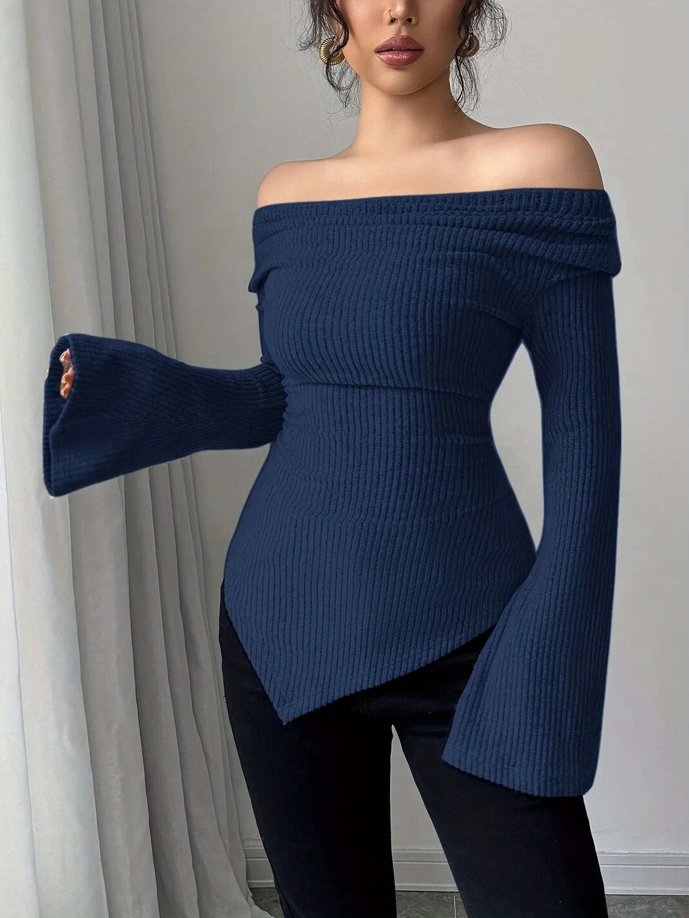 Y2K Long Sleeve Crop Top | Women's Off-Shoulder Autumn Winter Cropped Sweatshirt
