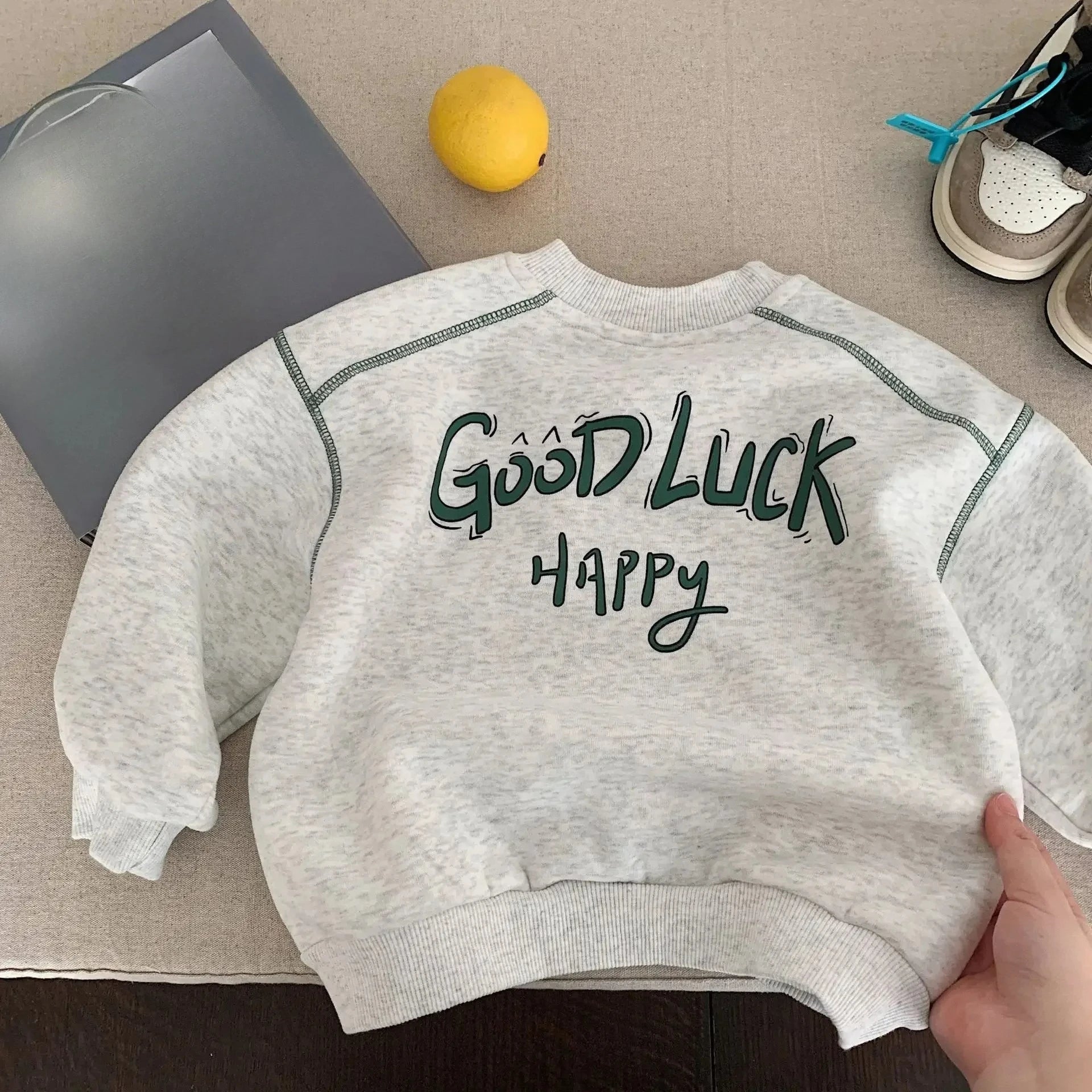 Kids Unisex Letter Print Sweatshirt | Cozy Cotton Pullover Hoodie for Boys & Girls