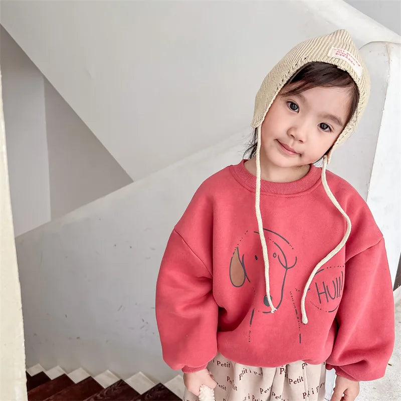 Kids Fleece-Lined Dog Print Sweatshirt – Warm Cotton Pullover for Boys & Girls | Ages 1–6