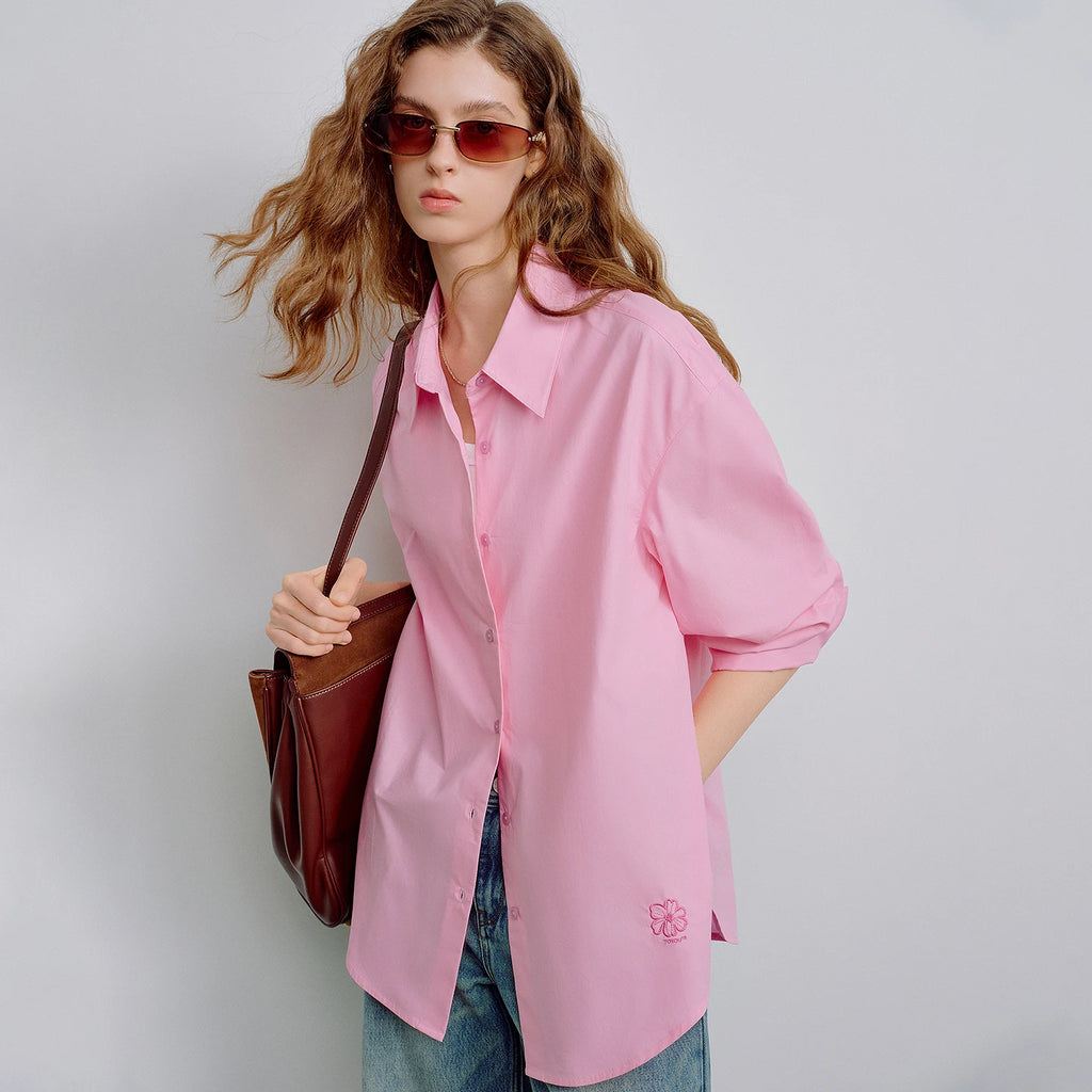 Women's Floral Embroidered Cotton Jacket Top | Loose Fit Open-Stitch Casual Shirt