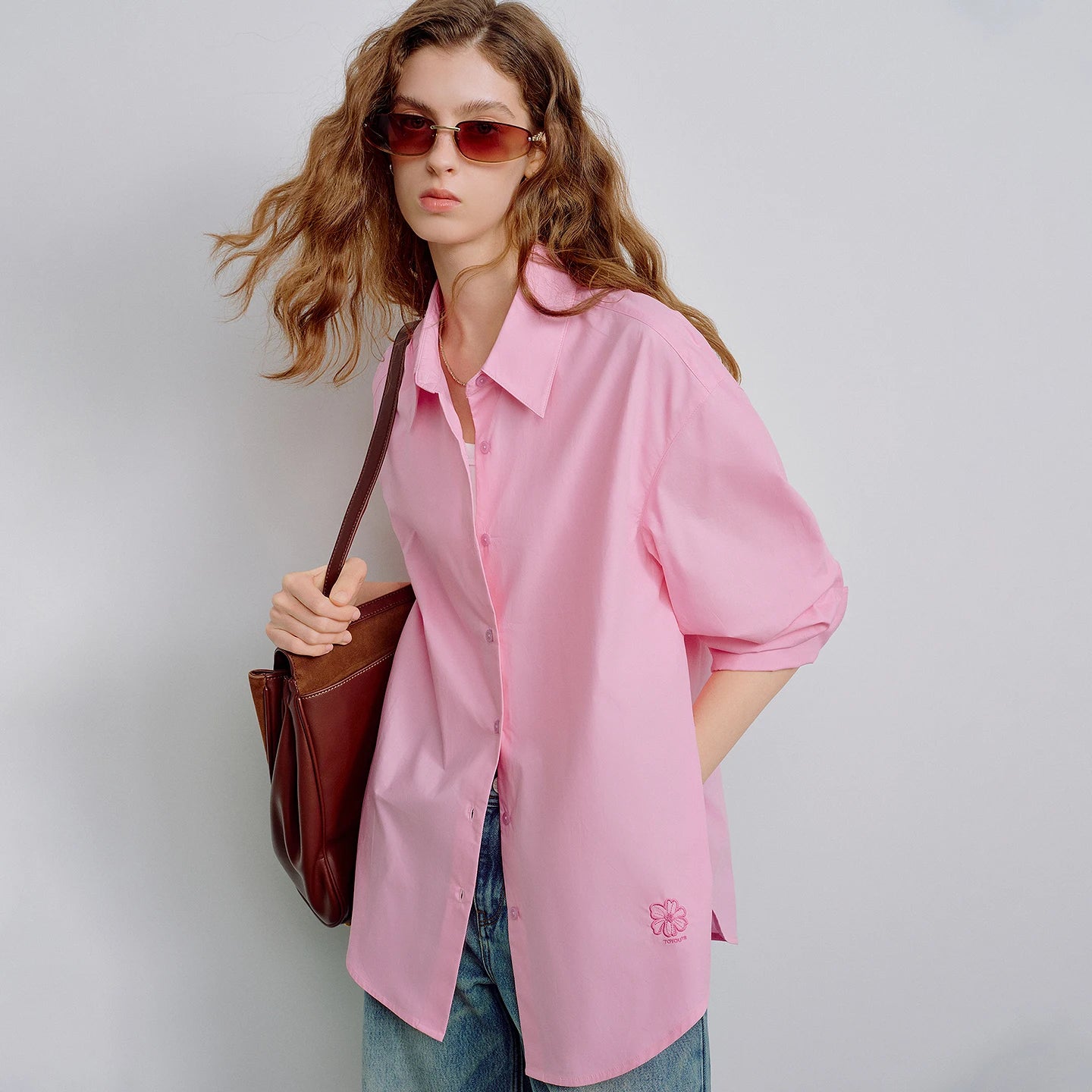 Women's Floral Embroidered Cotton Jacket Top | Loose Fit Open-Stitch Casual Shirt