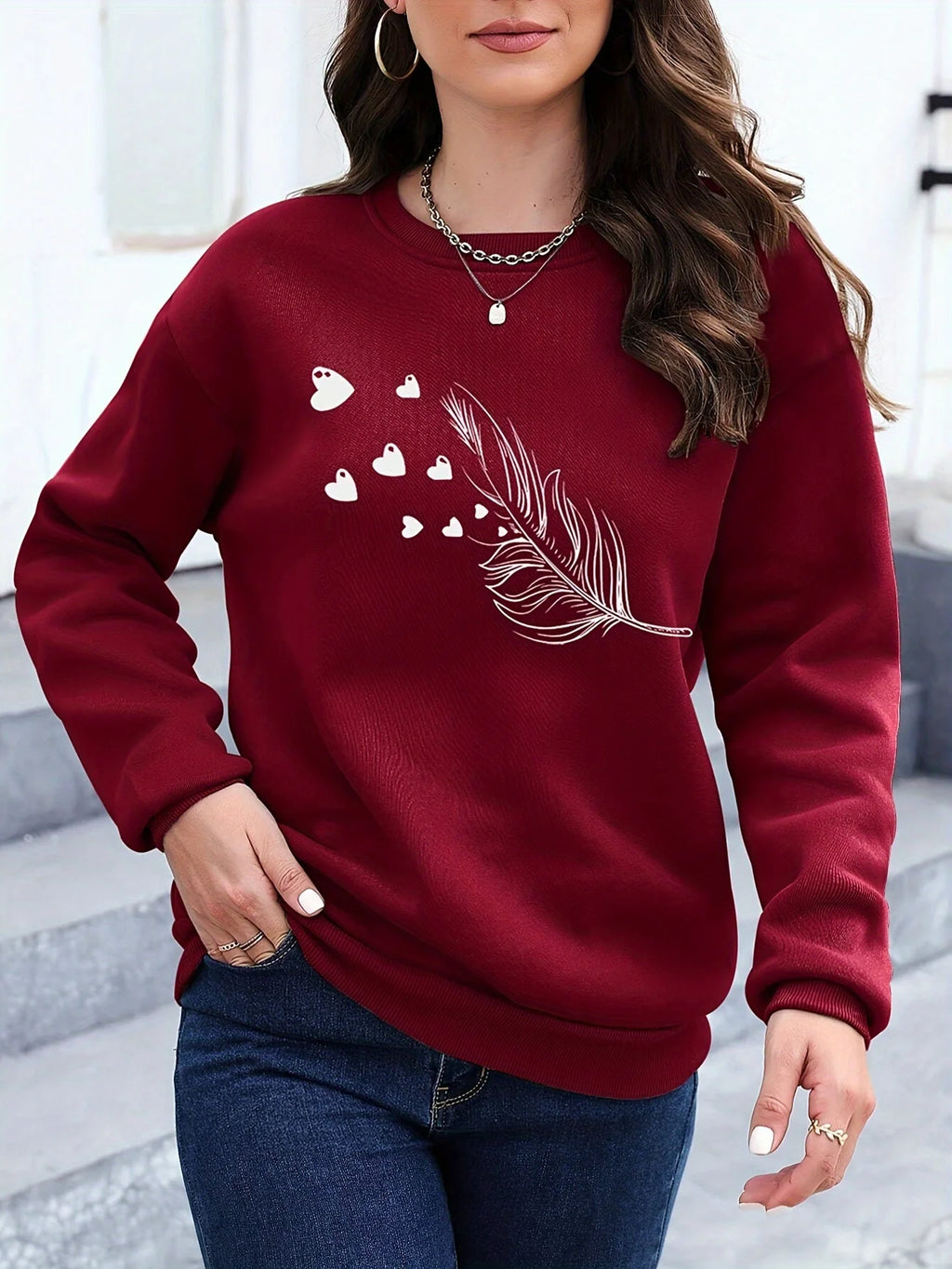Women's Loose Fit Round Neck Hoodie – Cosy Long Sleeve Pullover | Autumn & Winter