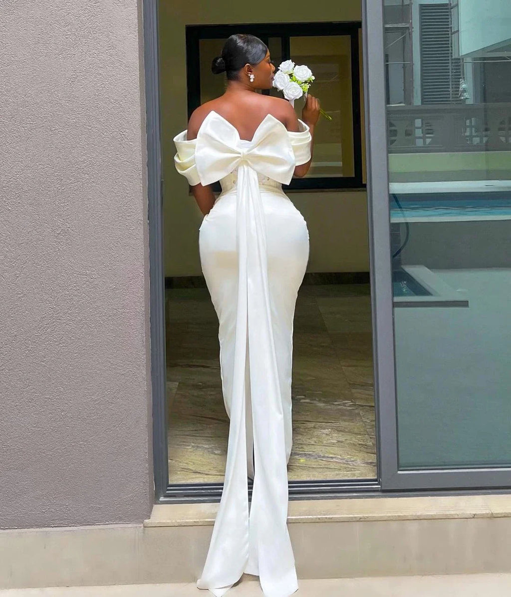 Lace Applique Mermaid Wedding Dress – Vintage Off-the-Shoulder Bridal Gown