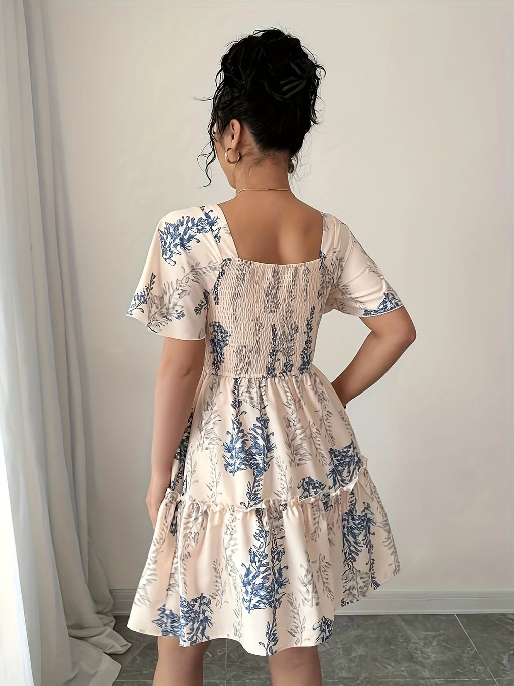 Elegant Lady Square Collar Short Sleeve Maxi Skirt Summer Holiday Date Mini Dress Women's Fashion Casual Dresses