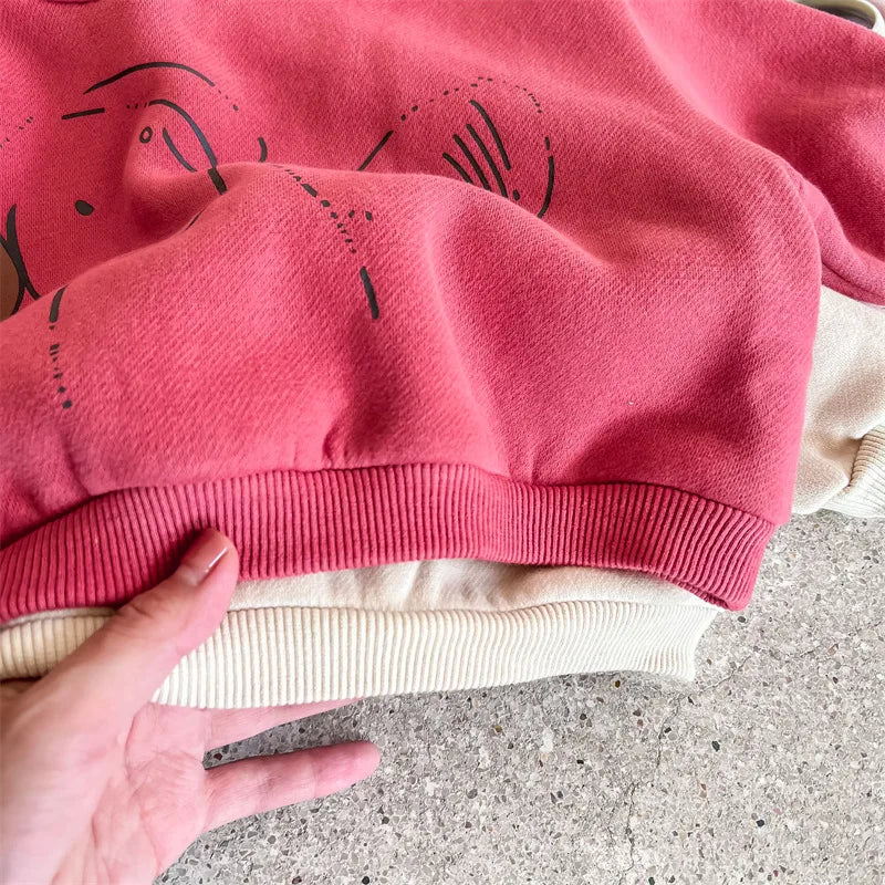 Kids Fleece-Lined Dog Print Sweatshirt – Warm Cotton Pullover for Boys & Girls | Ages 1–6