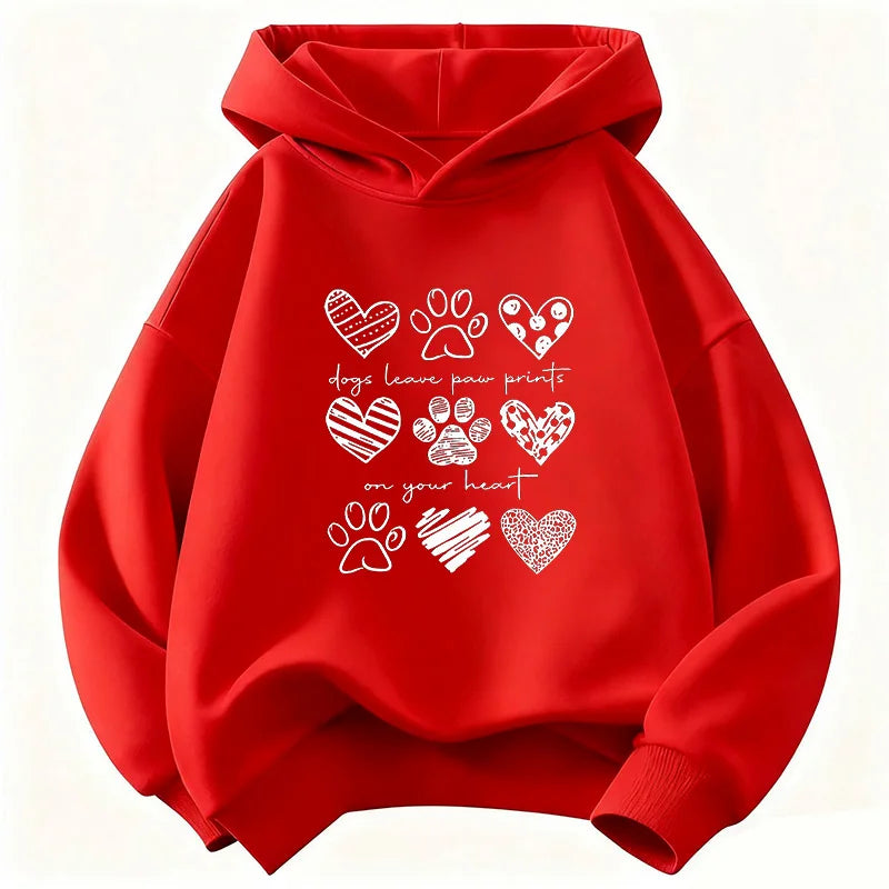 Kids Dog Paw & Heart Hoodie – Kawaii Graphic Sweatshirt for Boys & Girls