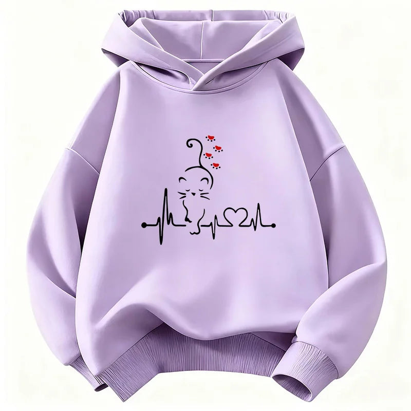 Kids Kawaii Cat & Heart Hoodie – Cute Graphic Sweatshirt for Boys & Girls | Sizes 110–160