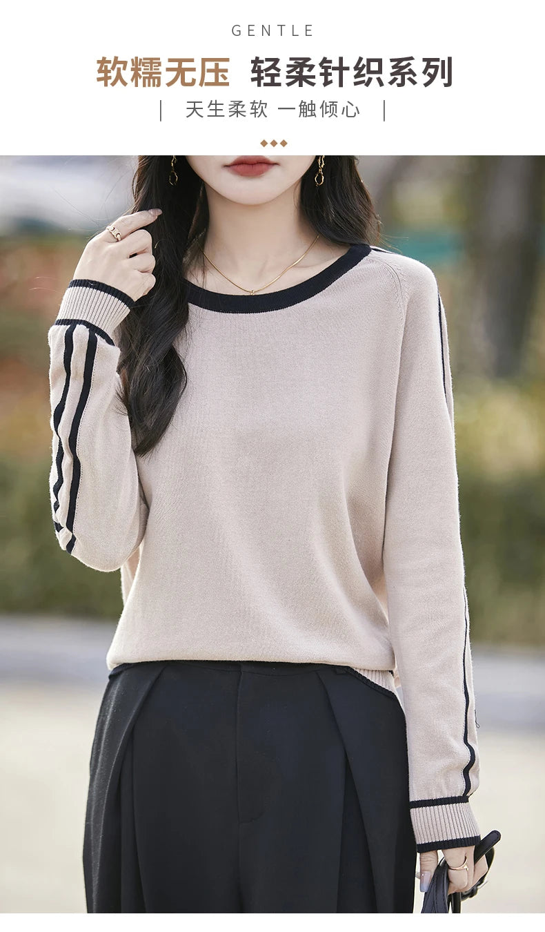 Women's Knitted Cotton Sweater – Long Sleeve Casual Top | Spring & Autumn