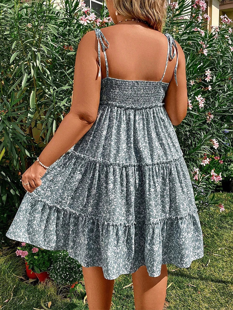 Plus Size Floral Mini Dress – Casual Short Sleeve Summer Sling Comfortable Dress