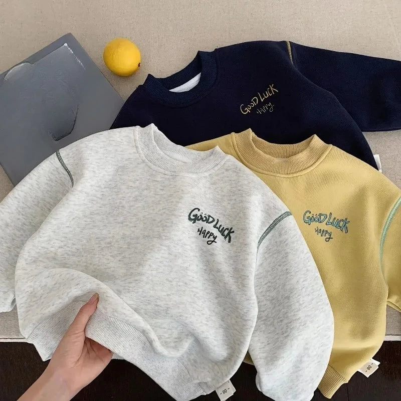 Kids Unisex Letter Print Sweatshirt | Cozy Cotton Pullover Hoodie for Boys & Girls