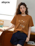 Women's Floral Print Drop-Shoulder Short Sleeve Top | Casual Versatile O-Neck Tee