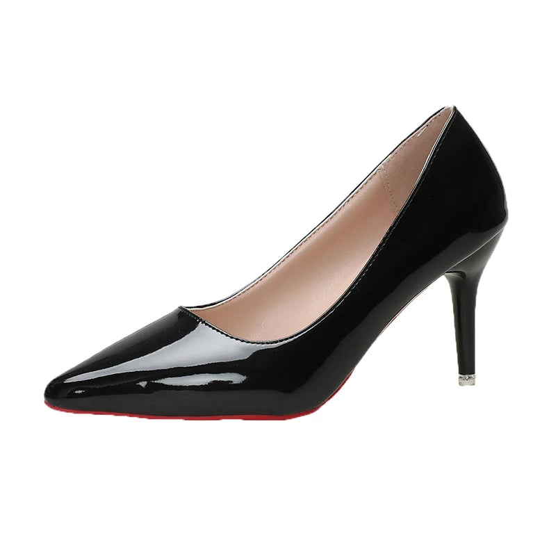 Women's Patent Leather Pointed Toe Pumps – Minimalist Stiletto Work Heels