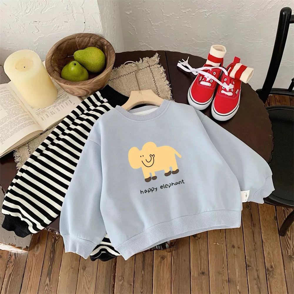 Kids Cartoon Print Crewneck Sweatshirt – Cute Pullover for Boys & Girls