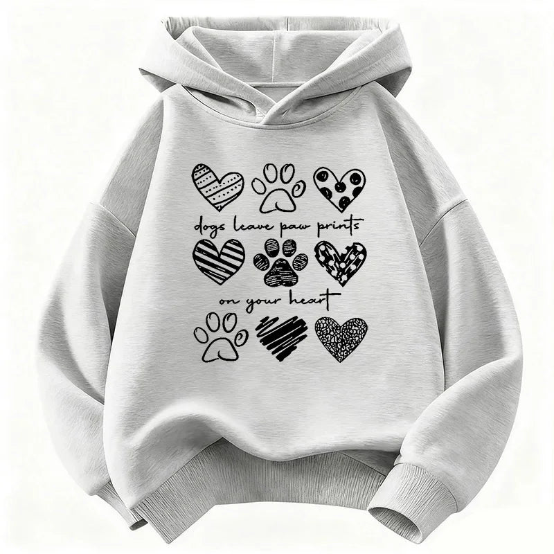 Kids Dog Paw & Heart Hoodie – Kawaii Graphic Sweatshirt for Boys & Girls