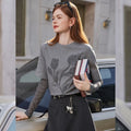 Women's Bouquet Print Layered-Look Long Sleeve Top | British Style Crew Neck Pullover
