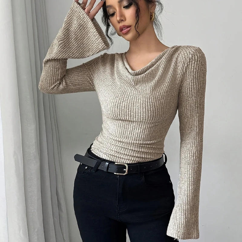Y2K Long Sleeve Crop Top | Women's Off-Shoulder Autumn Winter Cropped Sweatshirt