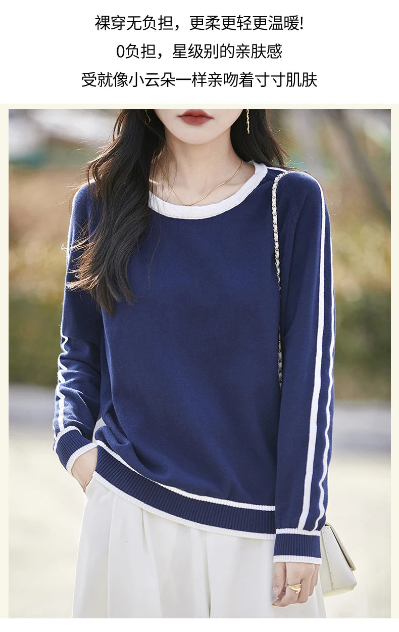 Women's Knitted Cotton Sweater – Long Sleeve Casual Top | Spring & Autumn