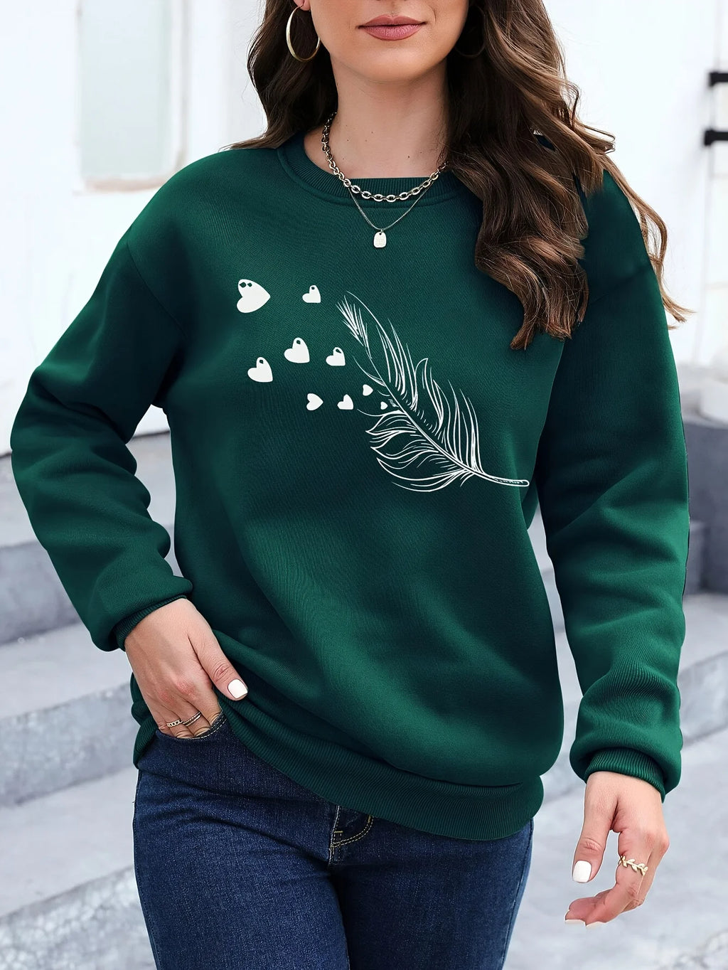 Women's Loose Fit Round Neck Hoodie – Cosy Long Sleeve Pullover | Autumn & Winter