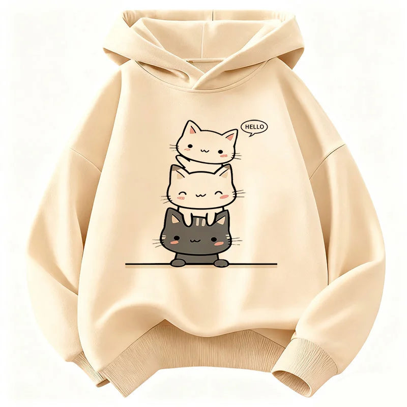 Kids Hello Kawaii Cat & Flower Hoodie – Cute Graphic Sweatshirt for Boys & Girls | Sizes 110–160