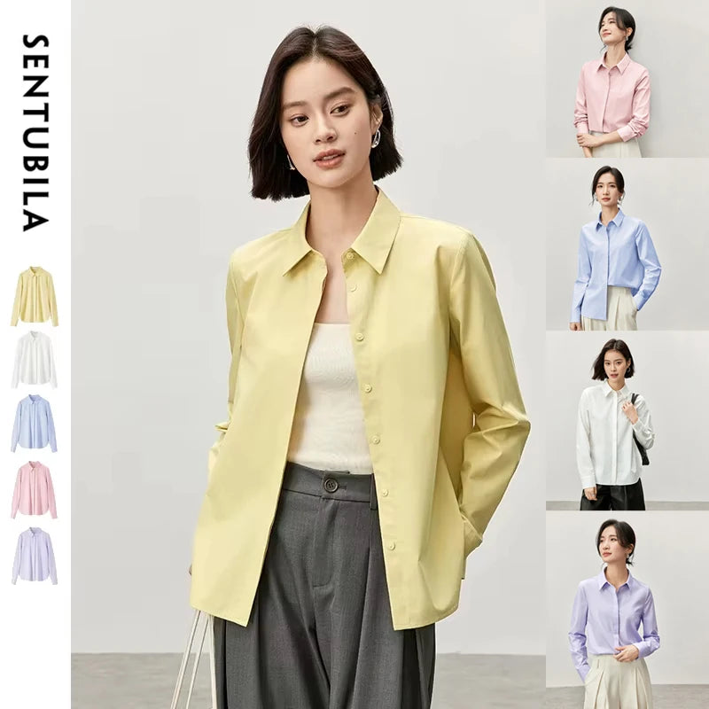 Women's Casual Cotton Blouse | Loose Fit Turn-Down Collar Long Sleeve Office Shirt