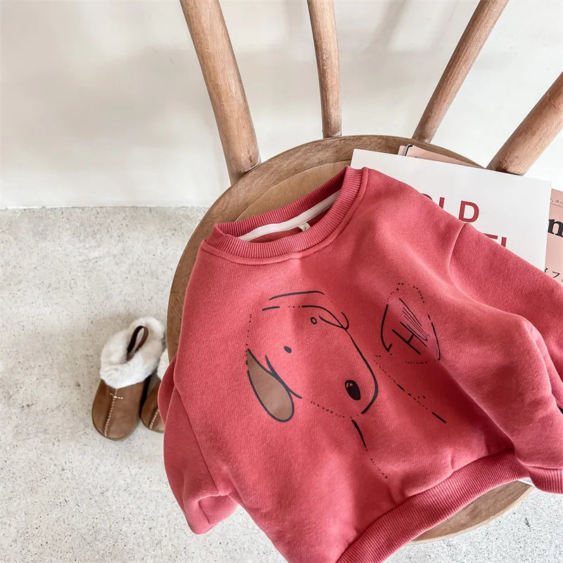 Kids Fleece-Lined Dog Print Sweatshirt – Warm Cotton Pullover for Boys & Girls | Ages 1–6