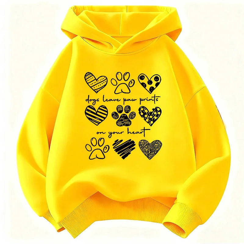 Kids Dog Paw & Heart Hoodie – Kawaii Graphic Sweatshirt for Boys & Girls