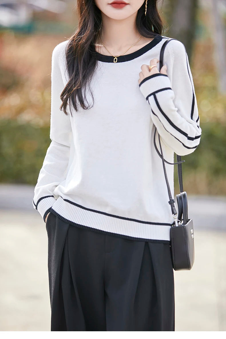 Women's Knitted Cotton Sweater – Long Sleeve Casual Top | Spring & Autumn