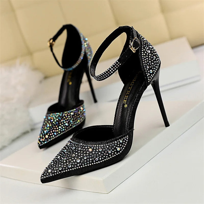 Women's Crystal Rhinestone Stiletto Sandals – Champagne Gold Wedding Heels