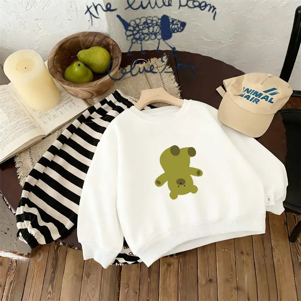 Kids Cartoon Print Crewneck Sweatshirt – Cute Pullover for Boys & Girls