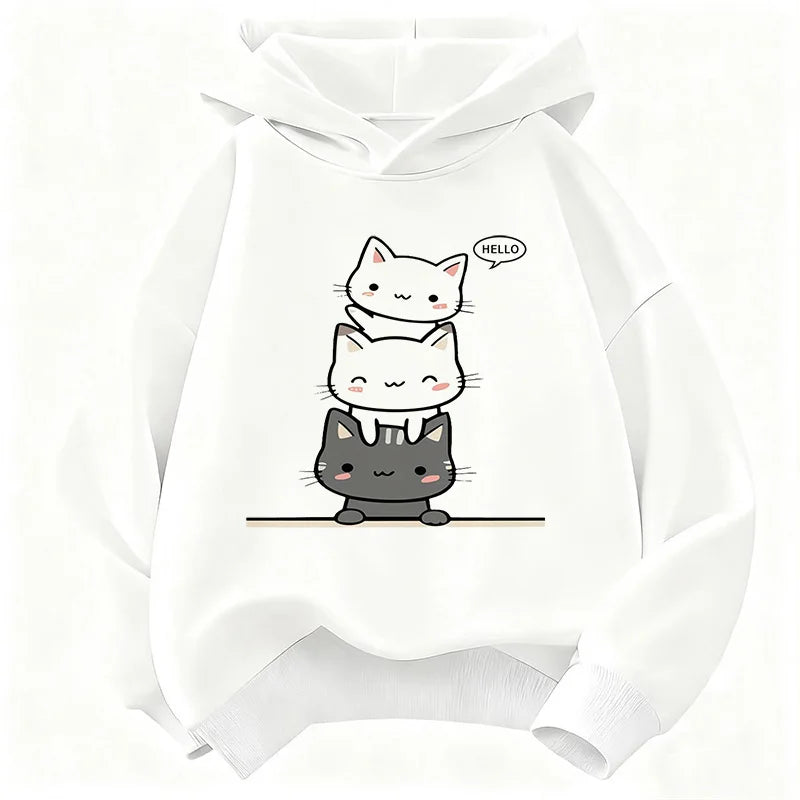 Kids Hello Kawaii Cat & Flower Hoodie – Cute Graphic Sweatshirt for Boys & Girls | Sizes 110–160