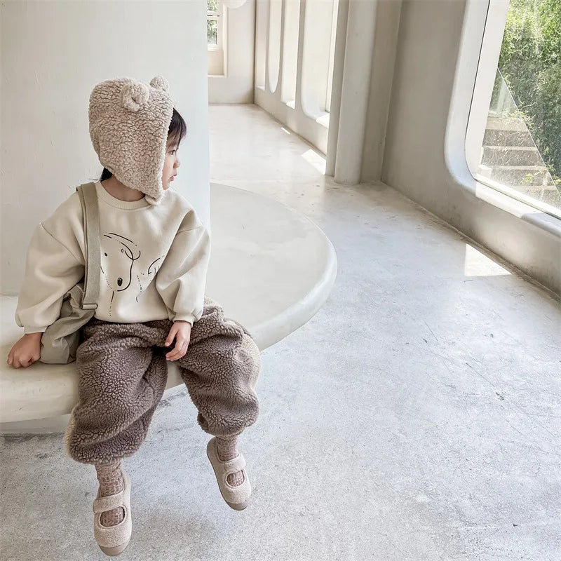 Kids Fleece-Lined Dog Print Sweatshirt – Warm Cotton Pullover for Boys & Girls | Ages 1–6
