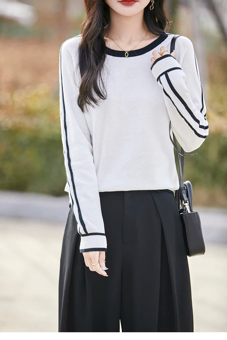 Women's Knitted Cotton Sweater – Long Sleeve Casual Top | Spring & Autumn