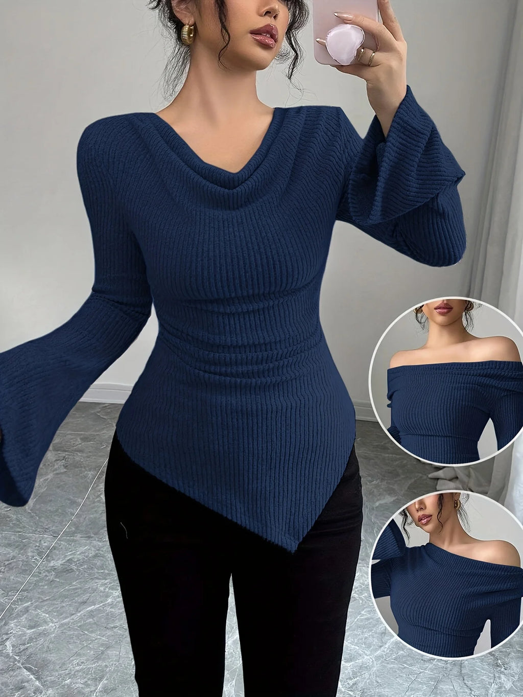 Y2K Long Sleeve Crop Top | Women's Off-Shoulder Autumn Winter Cropped Sweatshirt