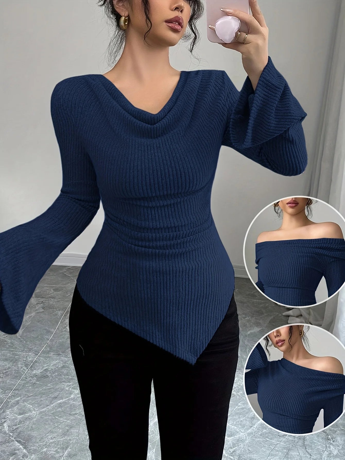 Y2K Long Sleeve Crop Top | Women's Off-Shoulder Autumn Winter Cropped Sweatshirt