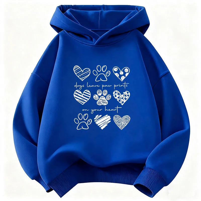 Kids Dog Paw & Heart Hoodie – Kawaii Graphic Sweatshirt for Boys & Girls