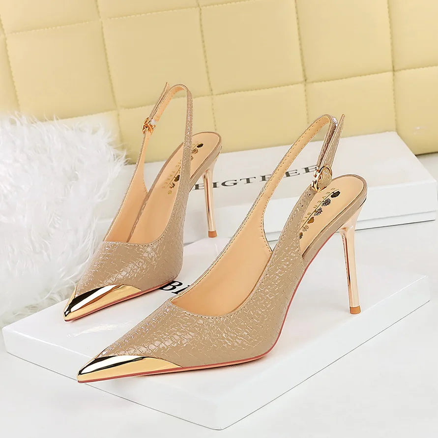 Women's Metal Chain Stiletto Pumps – 9.5cm Patchwork Elegant High Heels
