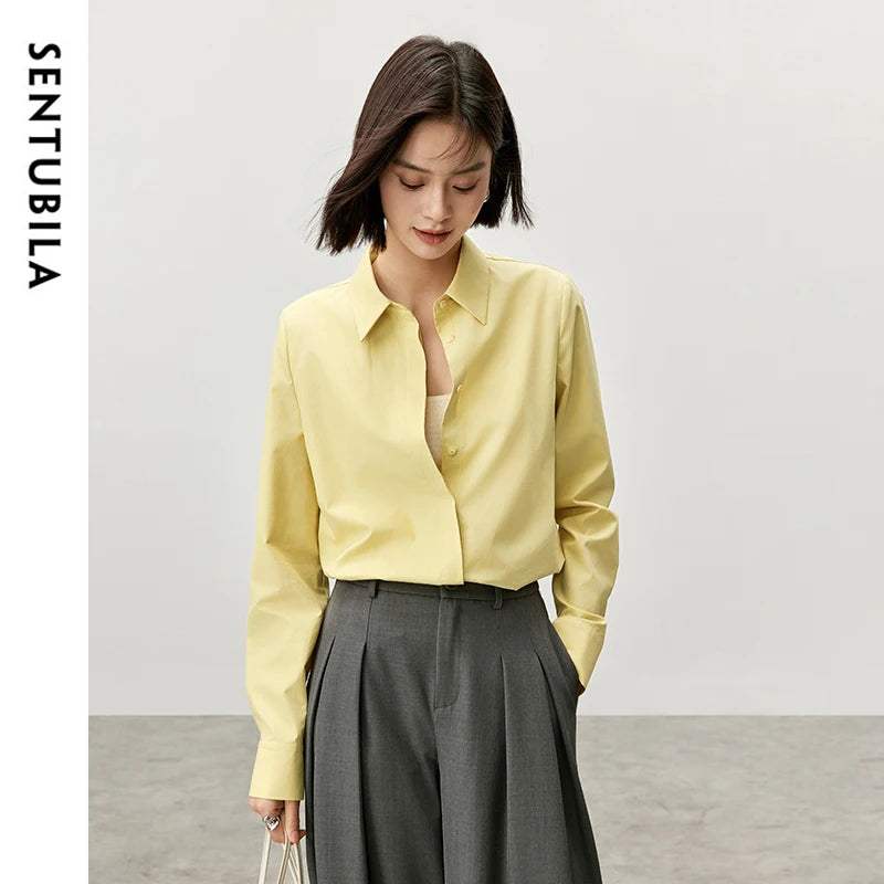Women's Casual Cotton Blouse | Loose Fit Turn-Down Collar Long Sleeve Office Shirt