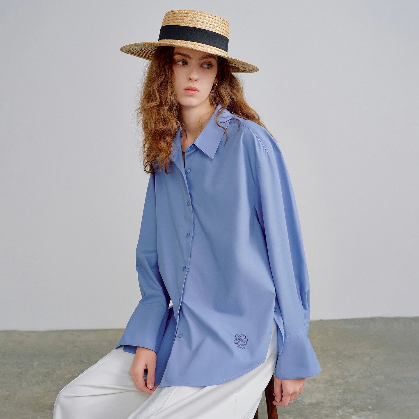 Women's Floral Embroidered Cotton Jacket Top | Loose Fit Open-Stitch Casual Shirt