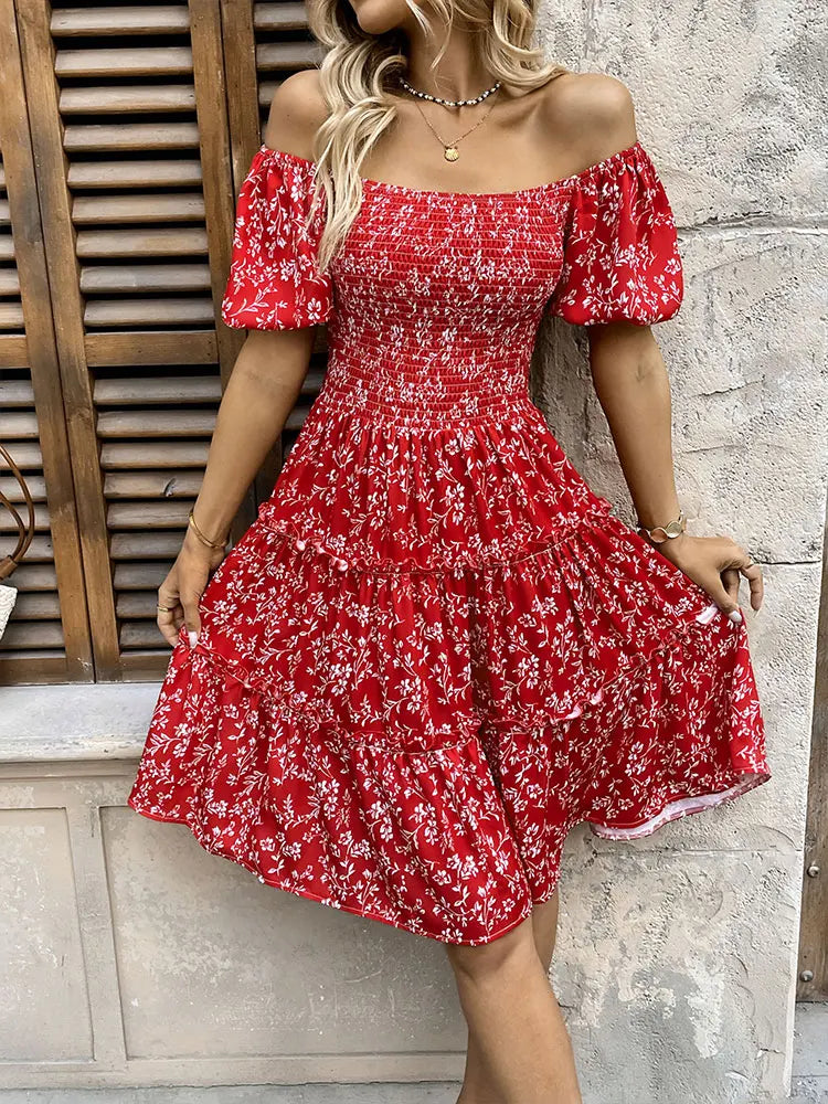 Red Backless Mini Dress – Women's Streetwear Short Sleeve Print Slim Casual Dress