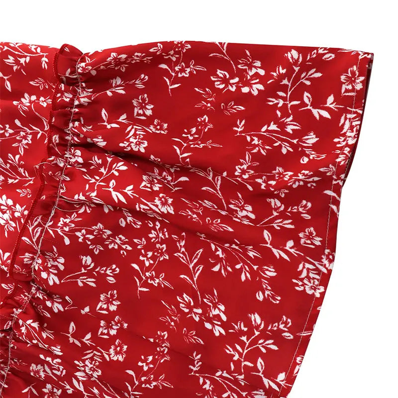 Red Backless Mini Dress – Women's Streetwear Short Sleeve Print Slim Casual Dress