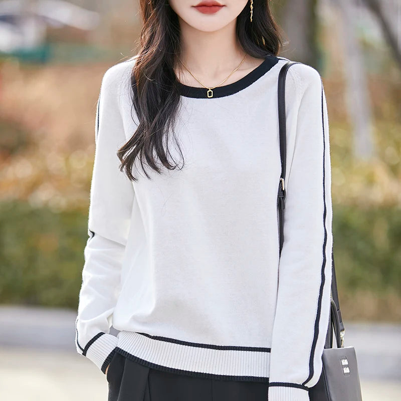 Women's Knitted Cotton Sweater – Long Sleeve Casual Top | Spring & Autumn